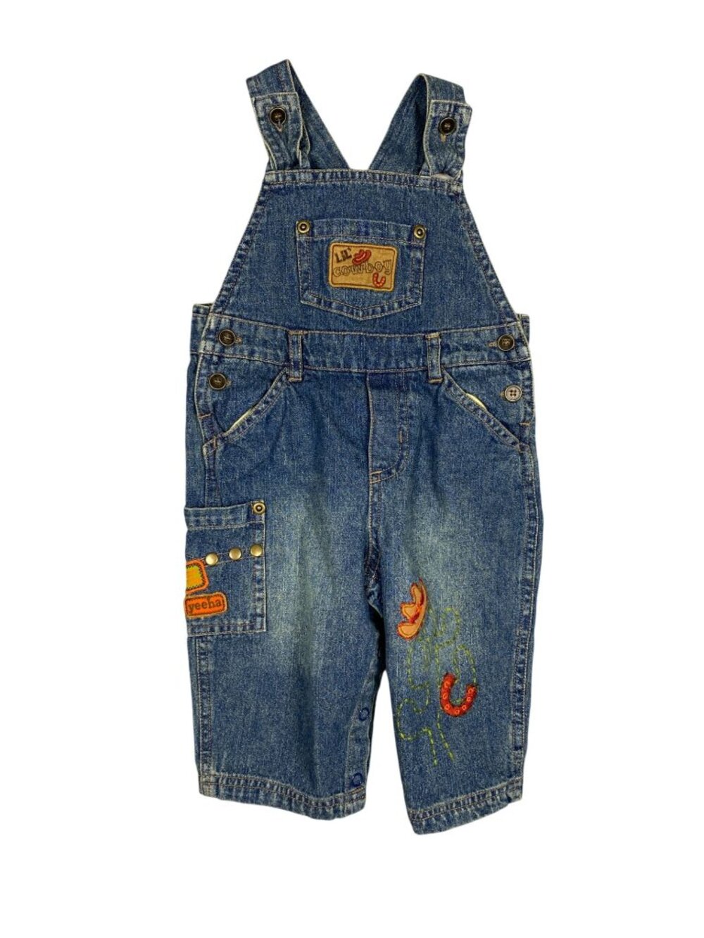 Koala Baby Boys Denim Overalls 6-9 Mon Cowboy Theme Embroidery Adjustable Straps